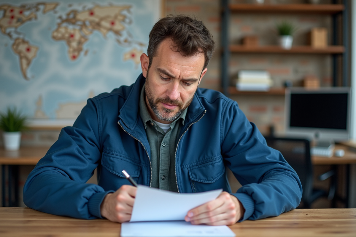 Homme artisan en bureau moderne remplissant une facture