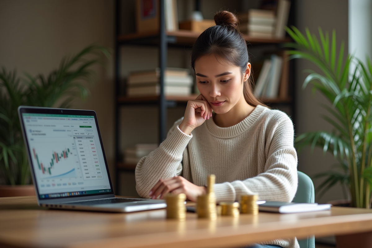 Jeune femme vérifiant des pièces d