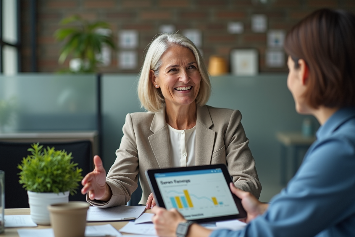 Femme souriante discute d