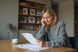 Femme d'âge moyen examine ses relevés bancaires et Livret A
