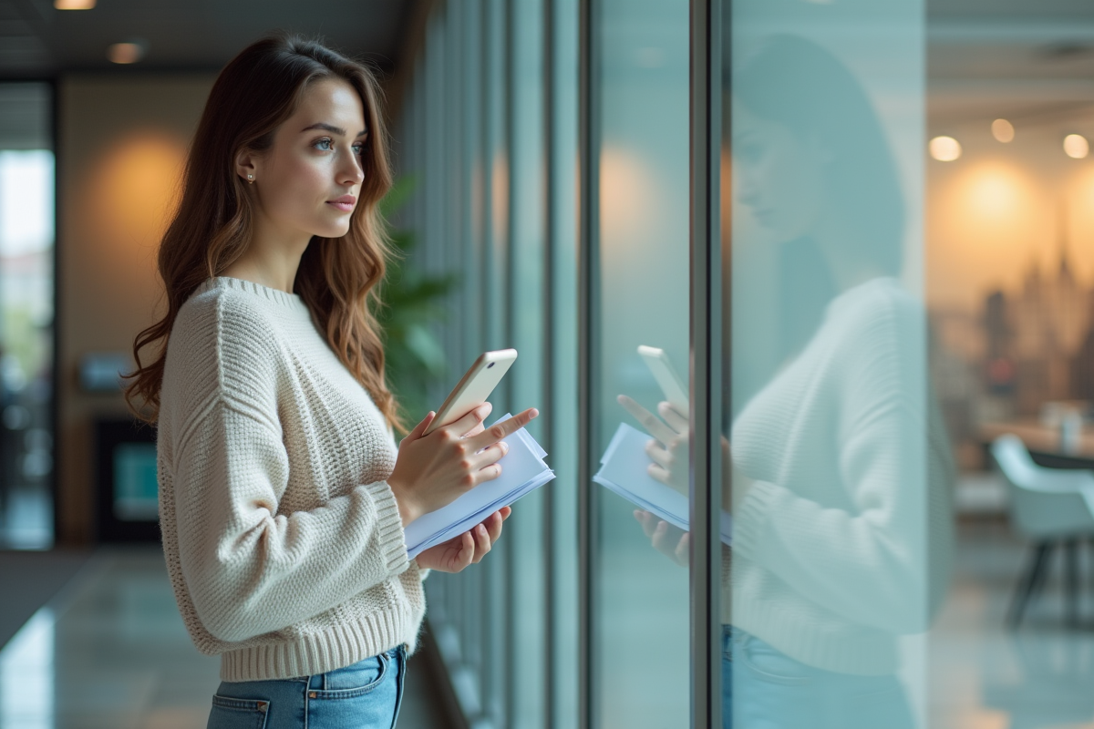 Jeune femme regardant par la fenêtre d