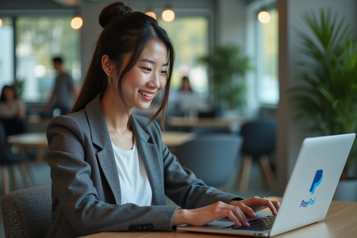 Jeune femme travaillant sur ordinateur dans un coworking