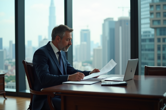 Homme d'affaires en costume dans un bureau moderne