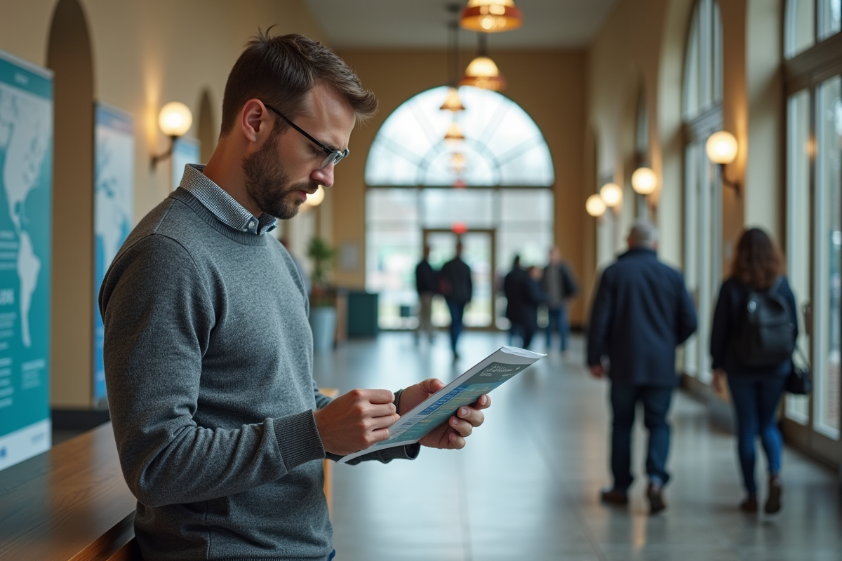 Homme en décontracte lisant une brochure de formation CPF