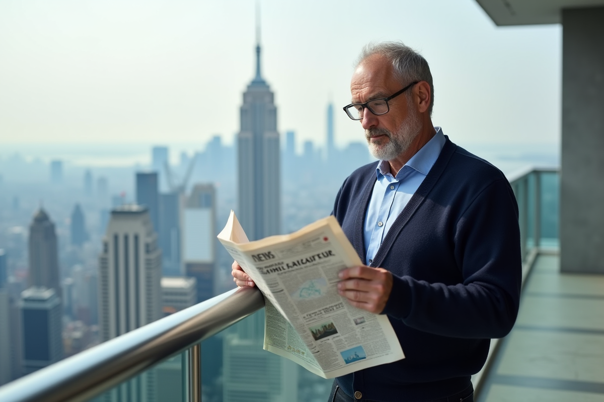Homme lisant la section investissement du journal