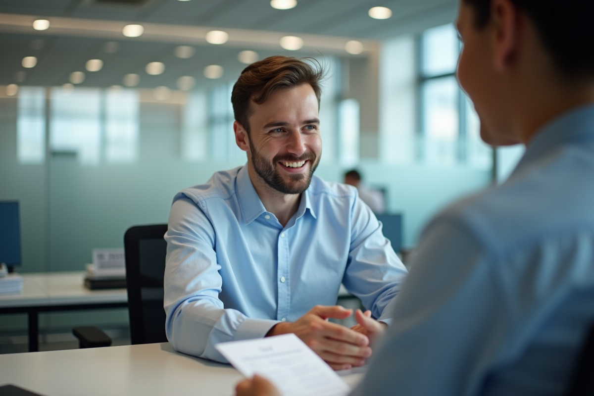 Jeune homme remettant un formulaire dans un bureau officiel