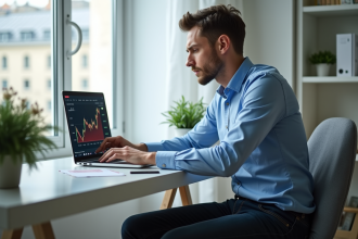 Jeune trader français regardant un graphique financier