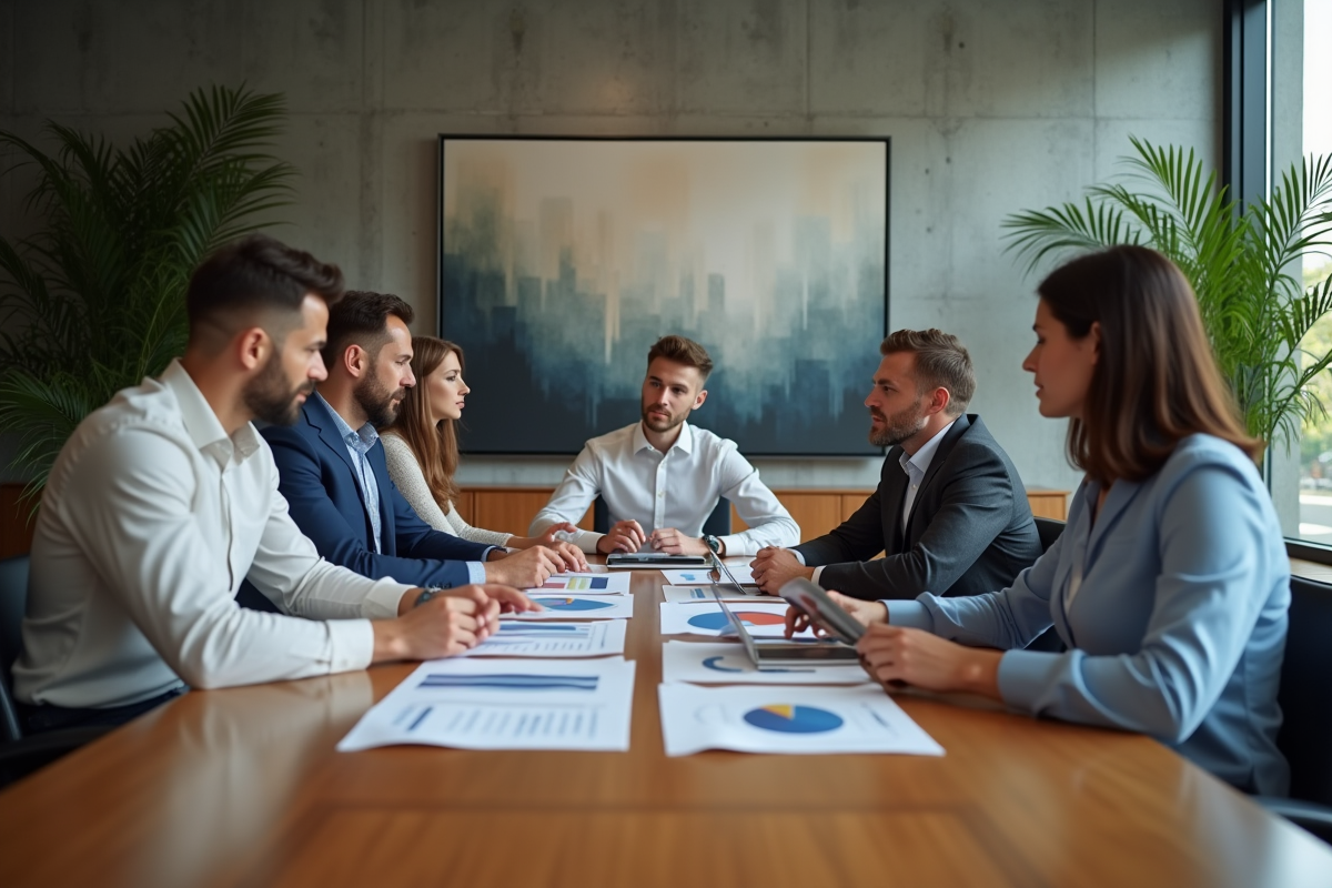 Groupe de professionnels en réunion autour d
